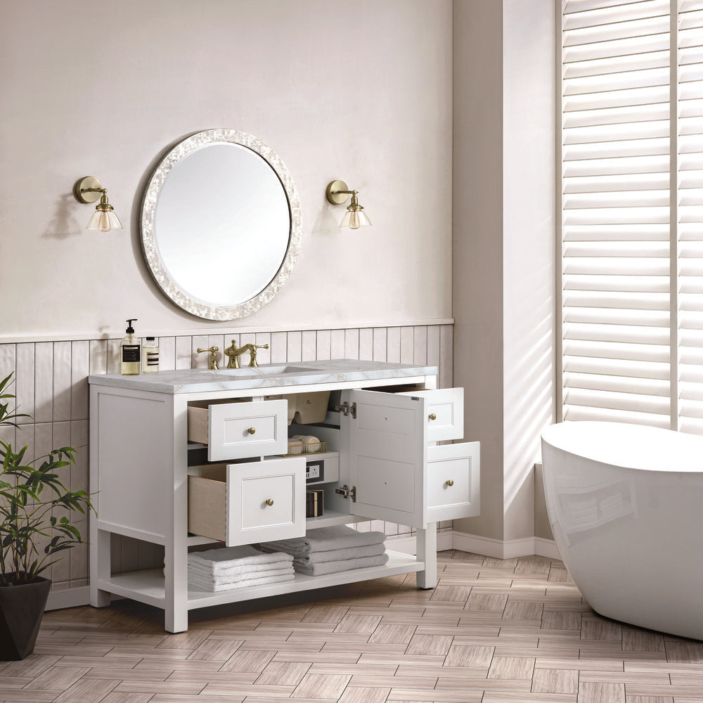 James Martin - Breckenridge 48" Single Vanity, Bright White w/ 3 CM Victorian Silver Top - 330-V48-BW-3VSL view 5