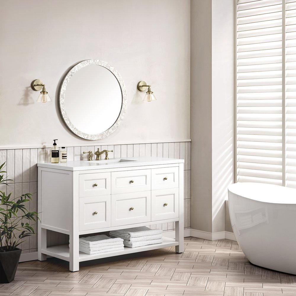 James Martin - Breckenridge 48" Single Vanity, Bright White w/ 3 CM White Zeus Top - 330-V48-BW-3WZ view 4