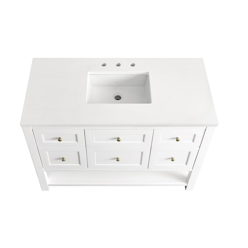 James Martin - Breckenridge 48" Single Vanity, Bright White w/ 3 CM White Zeus Top - 330-V48-BW-3WZ view 7