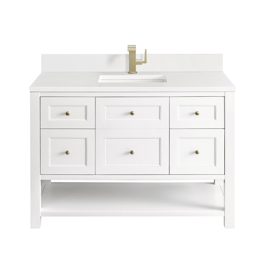 James Martin - Breckenridge 48" Single Vanity, Bright White w/ Single Hole 3 CM White Zeus Top & Backsplash - 330-V48-BW-1WZ view 1