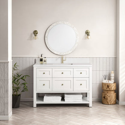 James Martin - Breckenridge 48" Single Vanity, Bright White w/ Single Hole 3 CM White Zeus Top & Backsplash - 330-V48-BW-1WZ view 3
