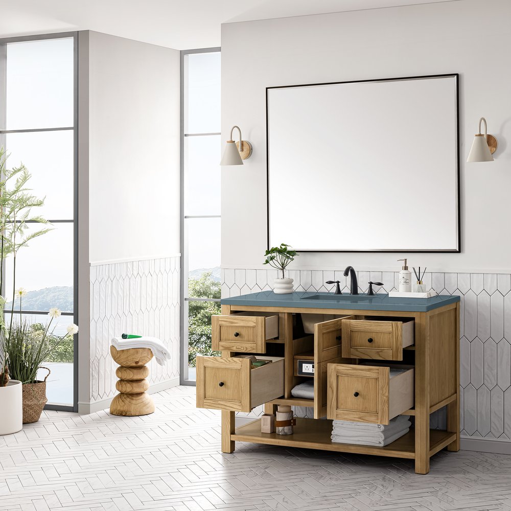 James Martin - Breckenridge 48" Single Vanity, Light Natural Oak w/ 3 CM Cala Blue Top - 330-V48-LNO-3CBL view 5