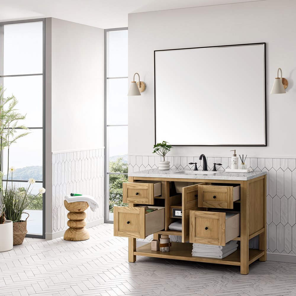 James Martin - Breckenridge 48" Single Vanity, Light Natural Oak w/ 3 CM Eternal Jasmine Pearl Top - 330-V48-LNO-3EJP view 5