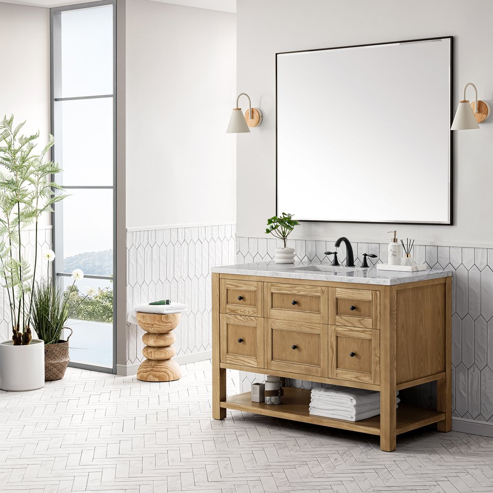 James Martin - Breckenridge 48" Single Vanity, Light Natural Oak w/ 3 CM Eternal Jasmine Pearl Top w/FreePower Wireless Charger - 330-V48-LNO-FEJP view 5