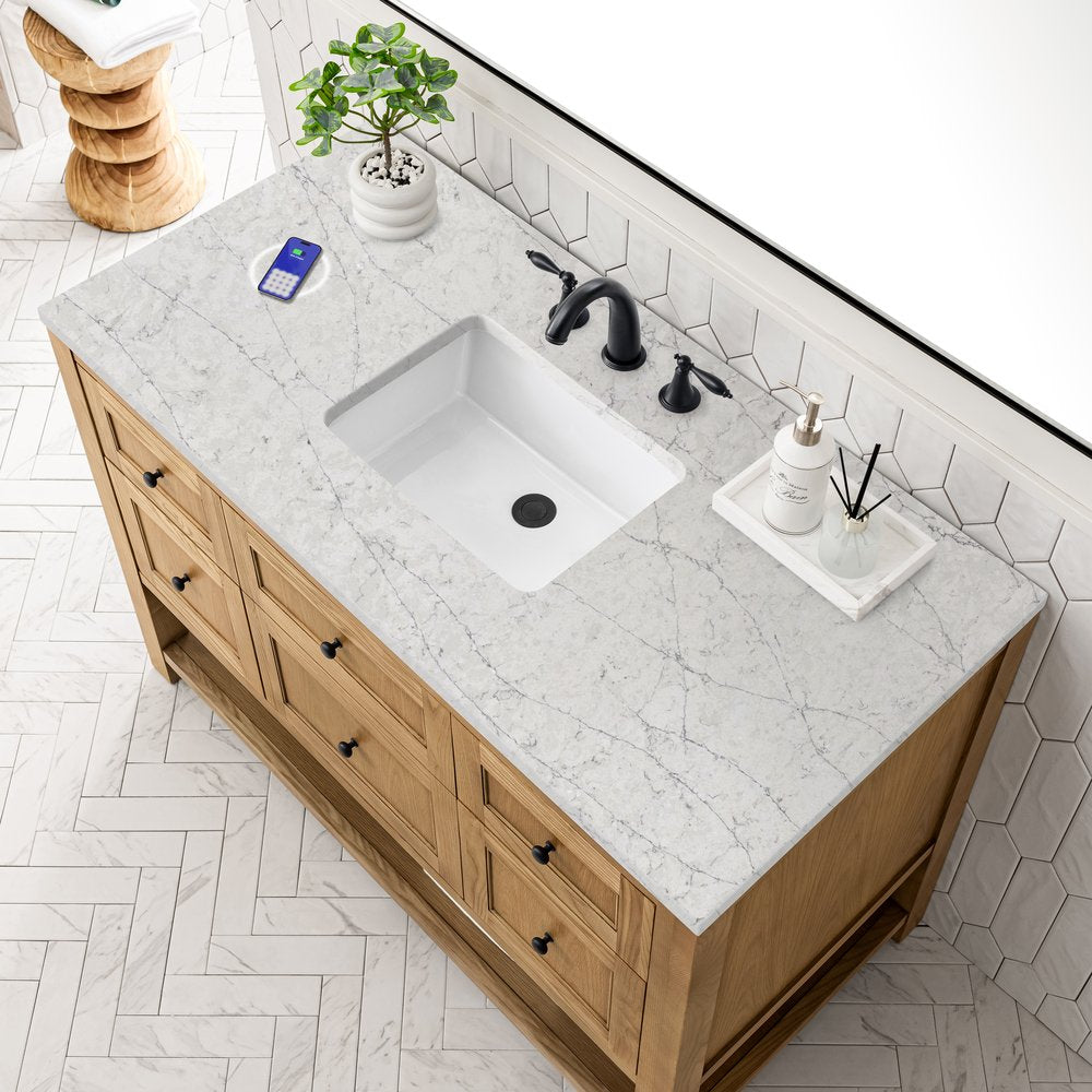 James Martin - Breckenridge 48" Single Vanity, Light Natural Oak w/ 3 CM Eternal Jasmine Pearl Top w/FreePower Wireless Charger - 330-V48-LNO-FEJP view 8