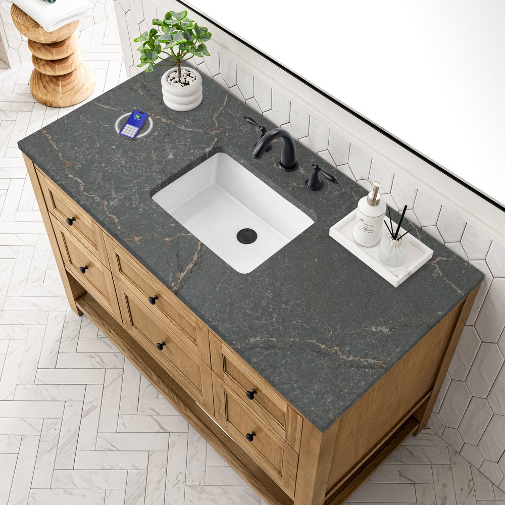 James Martin - Breckenridge 48" Single Vanity, Light Natural Oak w/ 3 CM Parisien Bleu Top w/FreePower Wireless Charger - 330-V48-LNO-FPBL view 8