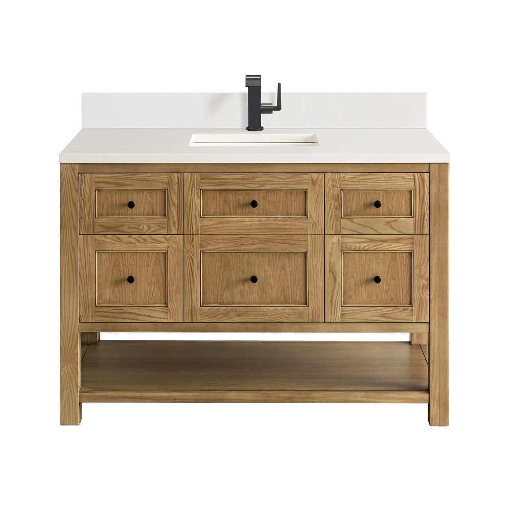 James Martin - Breckenridge 48" Single Vanity, Light Natural Oak w/ Single Hole 3 CM White Zeus Top & Backsplash - 330-V48-LNO-1WZ view 1