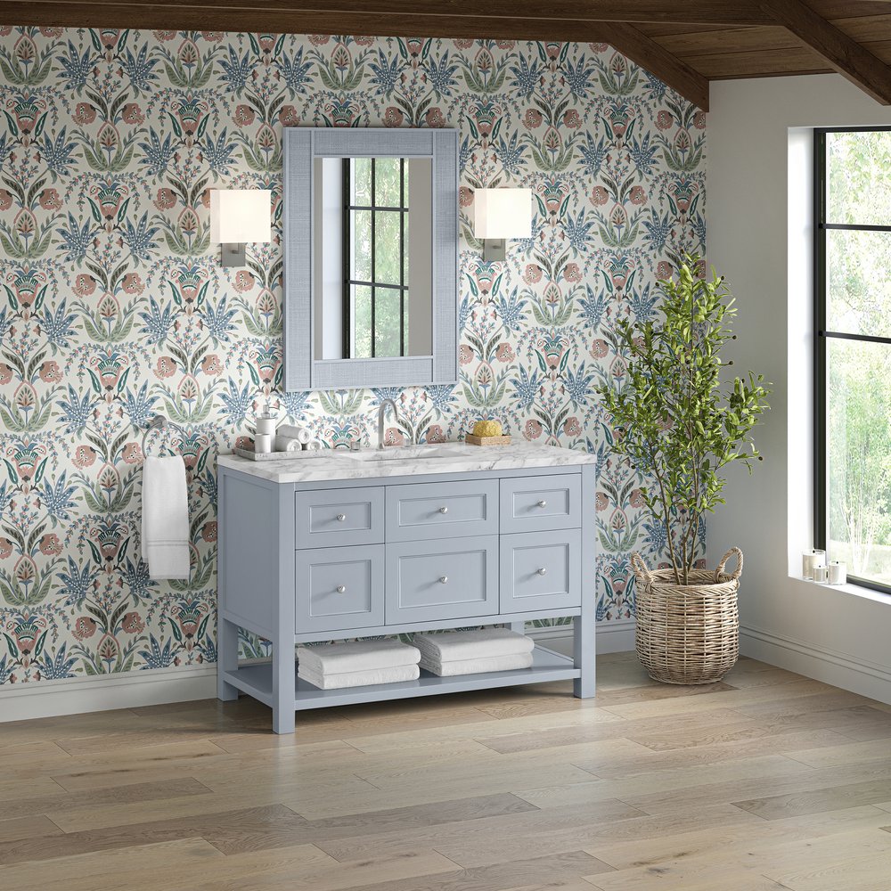 James Martin - Breckenridge 48" Single Vanity, Serenity Blue, w/ 3 CM Carrara Marble Top - 330-V48-SRB-3CAR view 4
