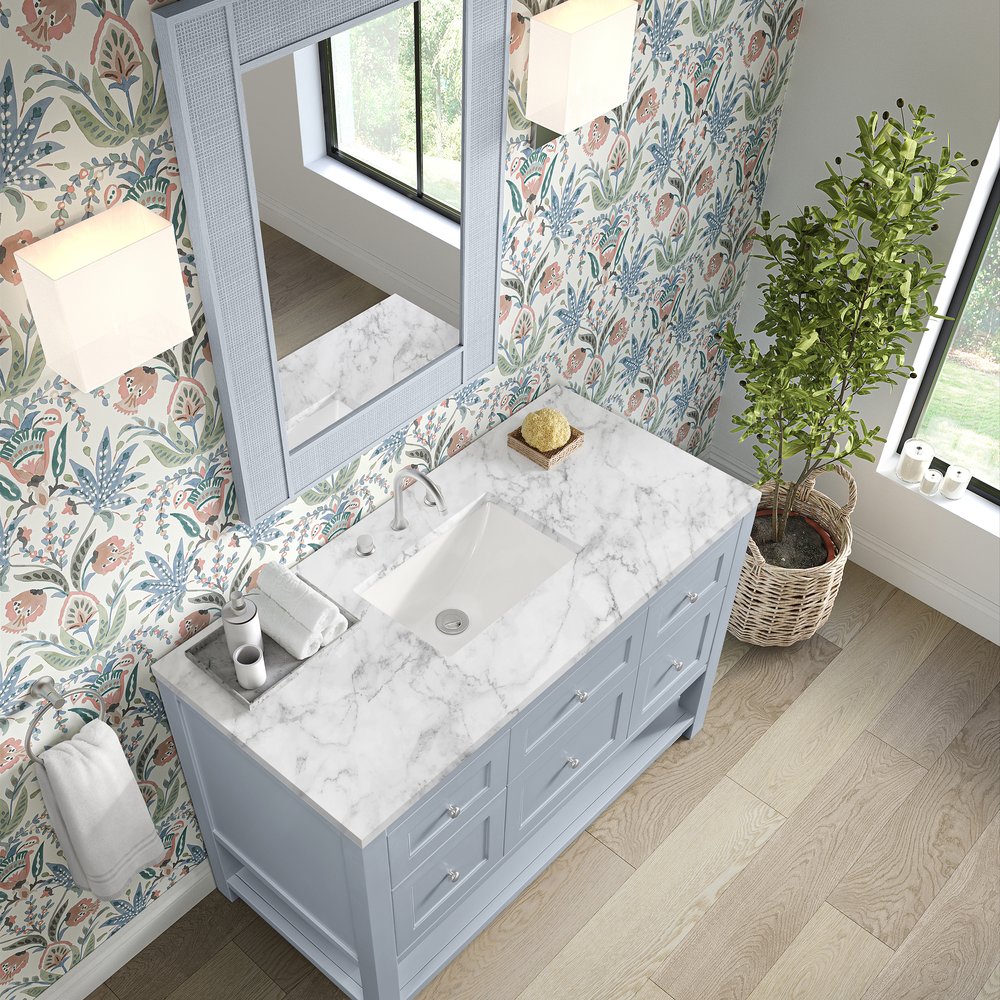 James Martin - Breckenridge 48" Single Vanity, Serenity Blue, w/ 3 CM Carrara Marble Top - 330-V48-SRB-3CAR view 7