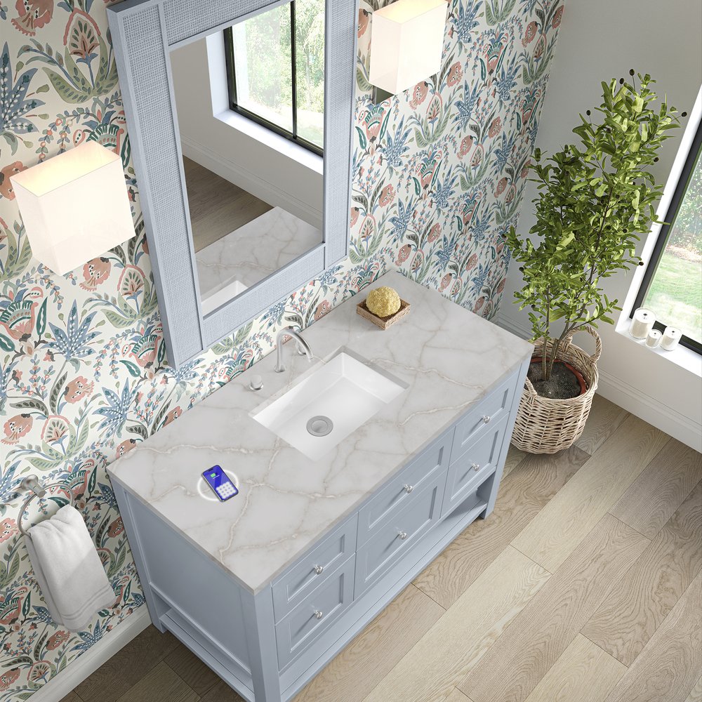 James Martin - Breckenridge 48" Single Vanity, Serenity Blue, w/ 3 CM Victorian Silver Quartz Top w/FreePower Wireless Charger - 330-V48-SRB-FVSL view 8
