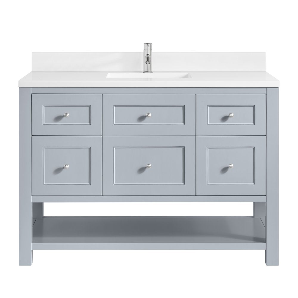 James Martin - Breckenridge 48" Single Vanity, Serenity Blue, w/ Single Hole 3 CM White Zeus Quartz Top & Backsplash - 330-V48-SRB-1WZ view 1