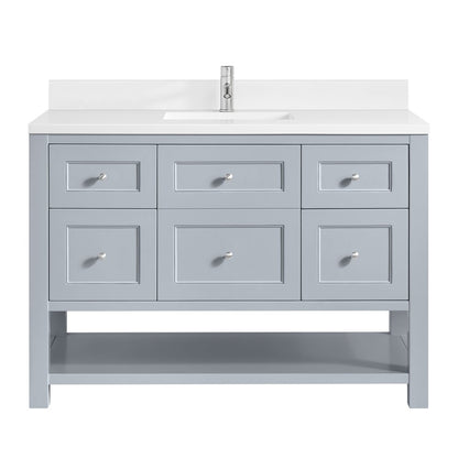 James Martin - Breckenridge 48" Single Vanity, Serenity Blue, w/ Single Hole 3 CM White Zeus Quartz Top & Backsplash - 330-V48-SRB-1WZ view 1