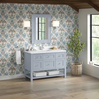 James Martin - Breckenridge 48" Single Vanity, Serenity Blue, w/ Single Hole 3 CM White Zeus Quartz Top & Backsplash - 330-V48-SRB-1WZ view 4