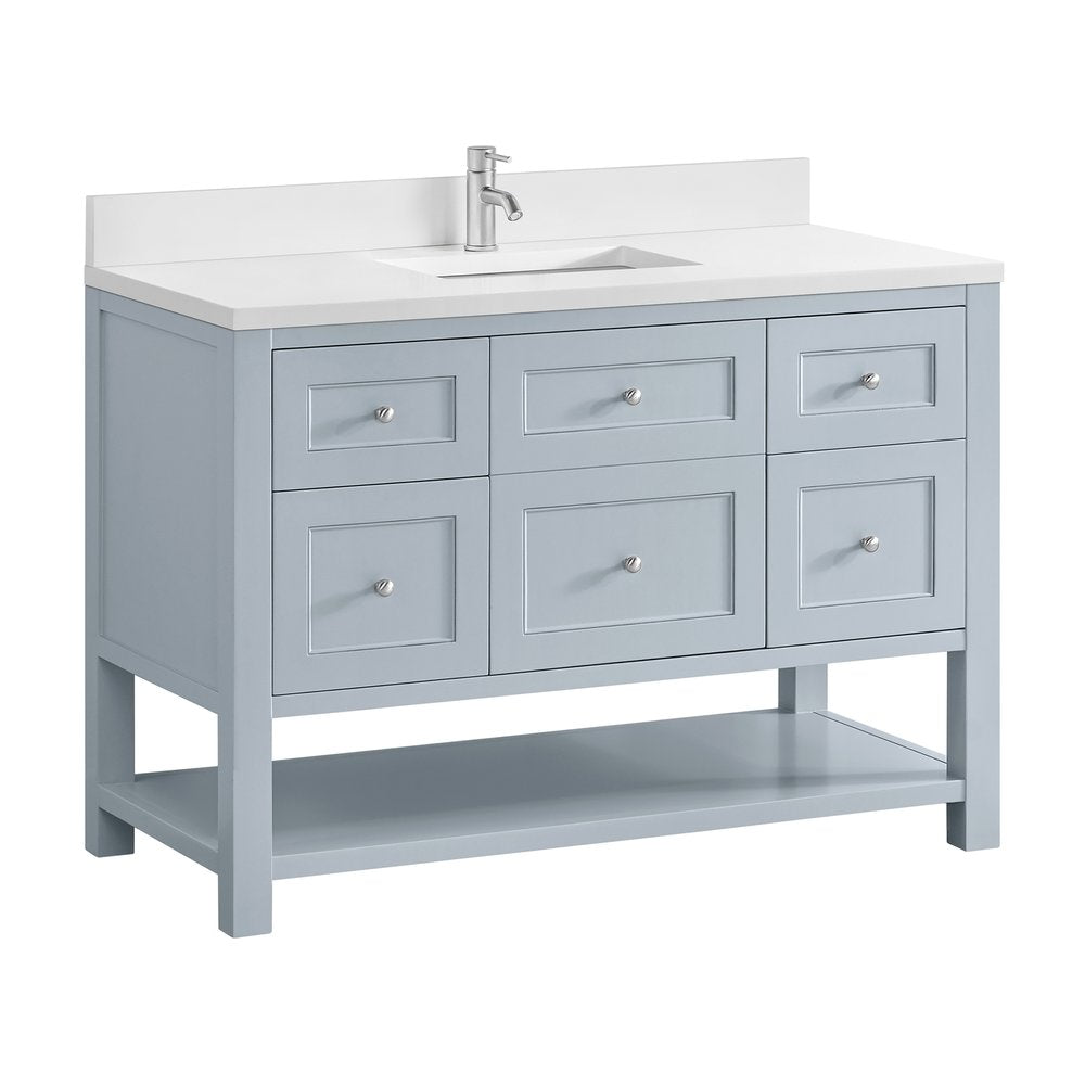 James Martin - Breckenridge 48" Single Vanity, Serenity Blue, w/ Single Hole 3 CM White Zeus Quartz Top & Backsplash - 330-V48-SRB-1WZ view 10