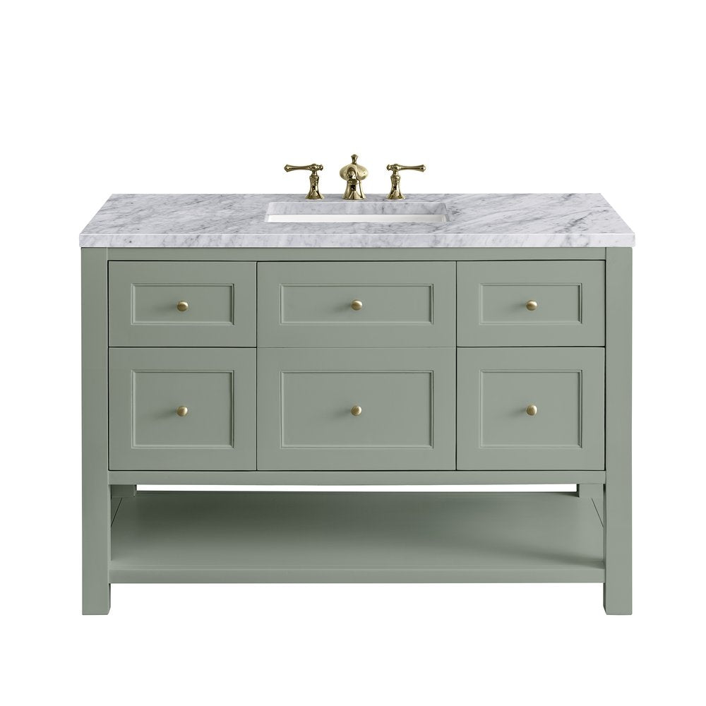 James Martin - Breckenridge 48" Single Vanity, Smokey Celadon w/ 3 CM Carrara Marble Top - 330-V48-SC-3CAR view 1