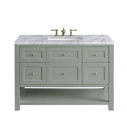 James Martin - Breckenridge 48" Single Vanity, Smokey Celadon w/ 3 CM Carrara Marble Top - 330-V48-SC-3CAR view 1