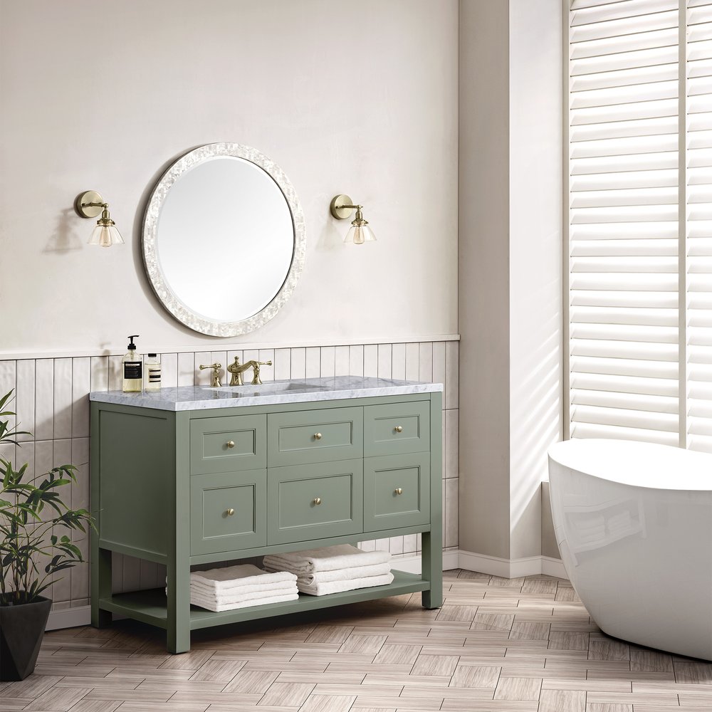 James Martin - Breckenridge 48" Single Vanity, Smokey Celadon w/ 3 CM Carrara Marble Top - 330-V48-SC-3CAR view 4