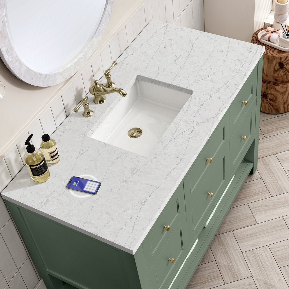 James Martin - Breckenridge 48" Single Vanity, Smokey Celadon w/ 3 CM Eternal Jasmine Pearl Top w/FreePower Wireless Charger - 330-V48-SC-FEJP view 4