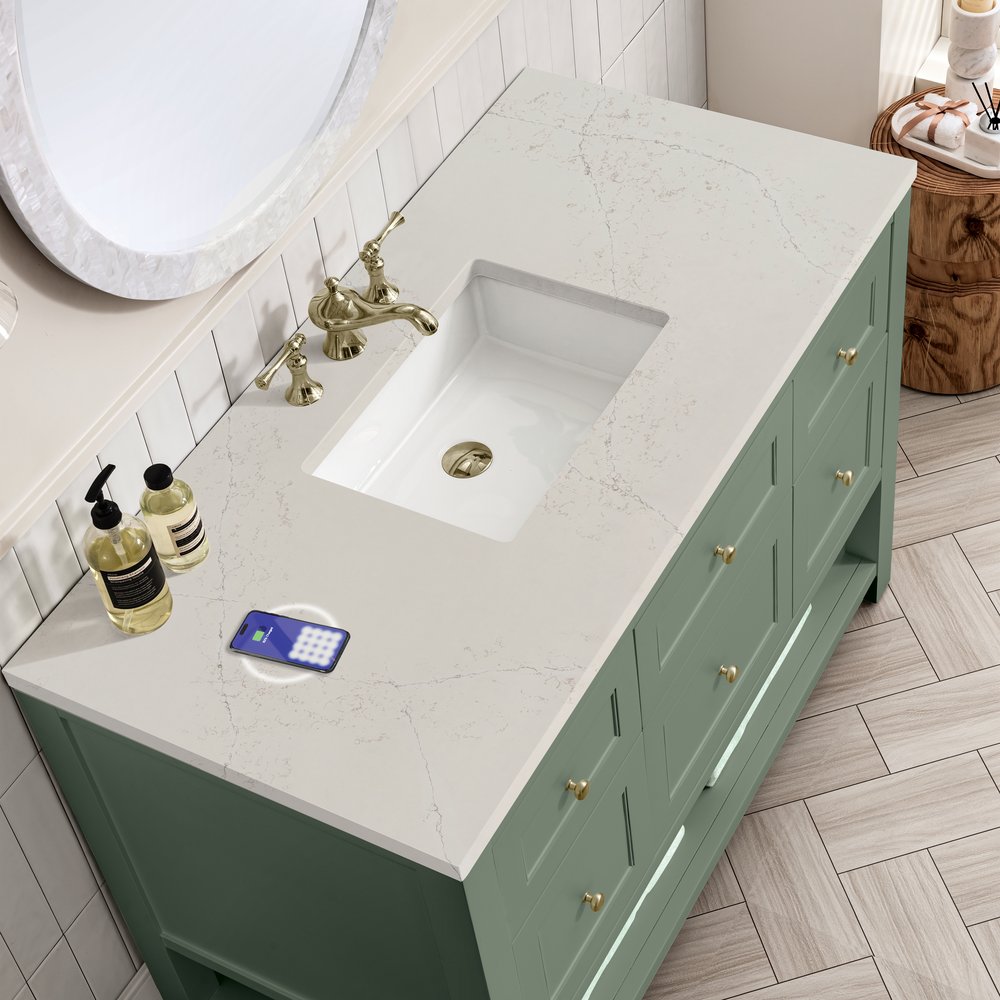 James Martin - Breckenridge 48" Single Vanity, Smokey Celadon, w/ 3 CM Siberian Silestone Top w/FreePower Wireless Charger - 330-V48-SC-FSFR view 6