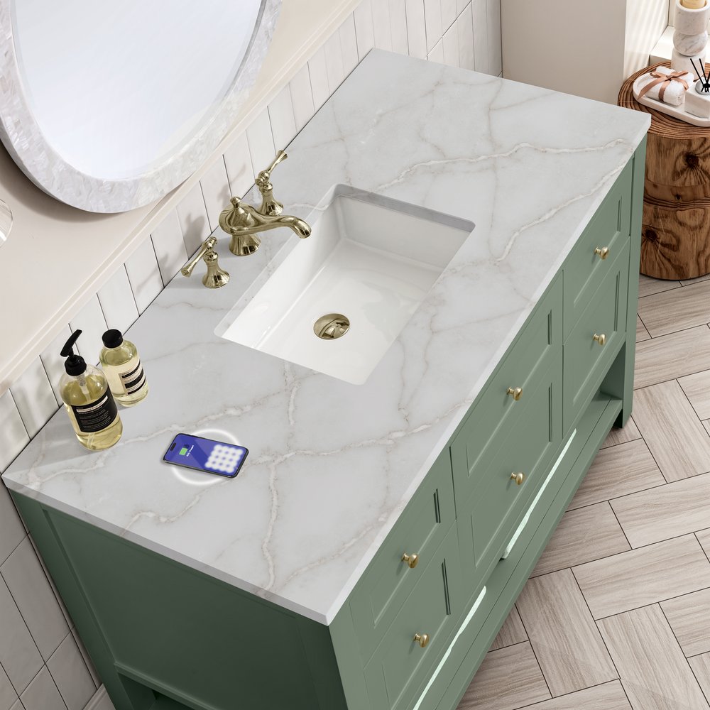 James Martin - Breckenridge 48" Single Vanity, Smokey Celadon w/ 3 CM Victorian Silver Top w/FreePower Wireless Charger - 330-V48-SC-FVSL view 7