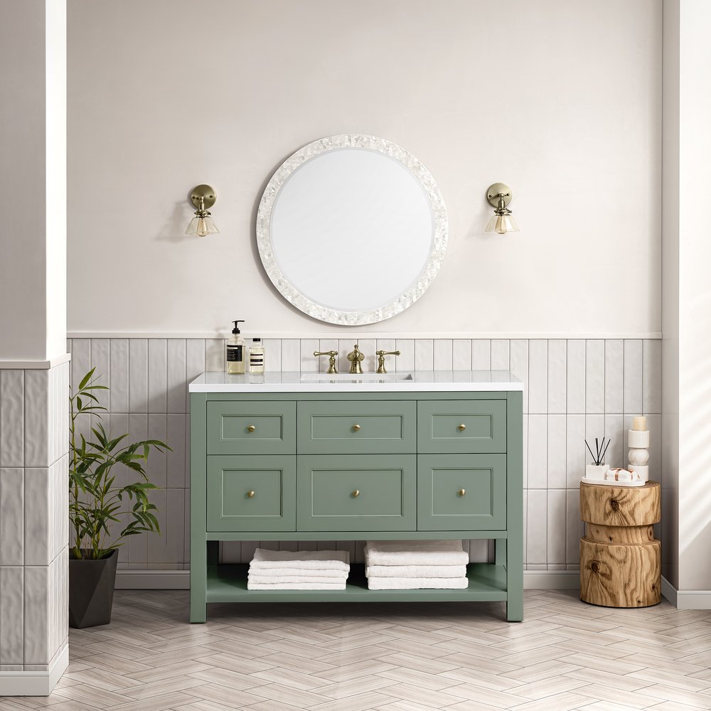 James Martin - Breckenridge 48" Single Vanity, Smokey Celadon w/ 3 CM White Zeus Top - 330-V48-SC-3WZ view 2