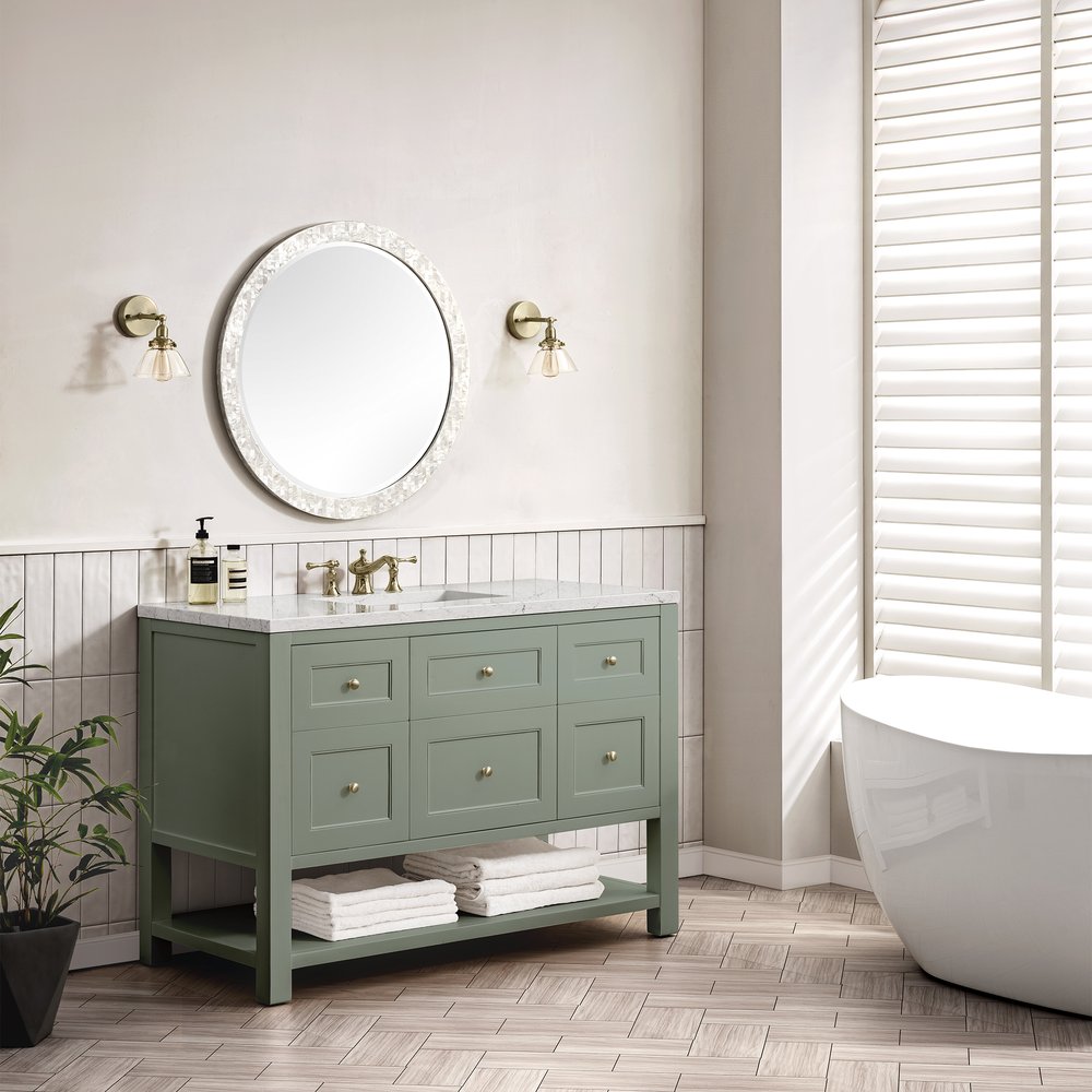 James Martin - Breckenridge 48" Single Vanity, Smokey Celadon w/ 3 CM White Zeus Top - 330-V48-SC-3WZ view 3