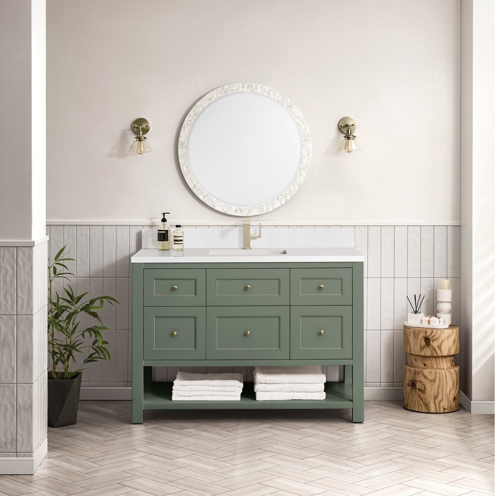 James Martin - Breckenridge 48" Single Vanity, Smokey Celadon w/ Single Hole 3 CM White Zeus Top & Backsplash - 330-V48-SC-1WZ view 3