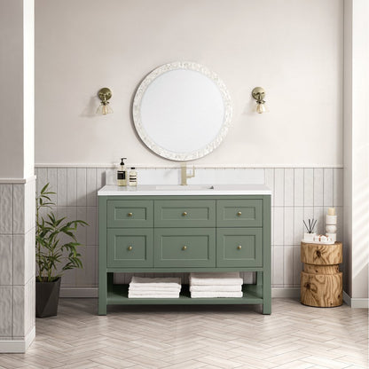 James Martin - Breckenridge 48" Single Vanity, Smokey Celadon w/ Single Hole 3 CM White Zeus Top & Backsplash - 330-V48-SC-1WZ view 3