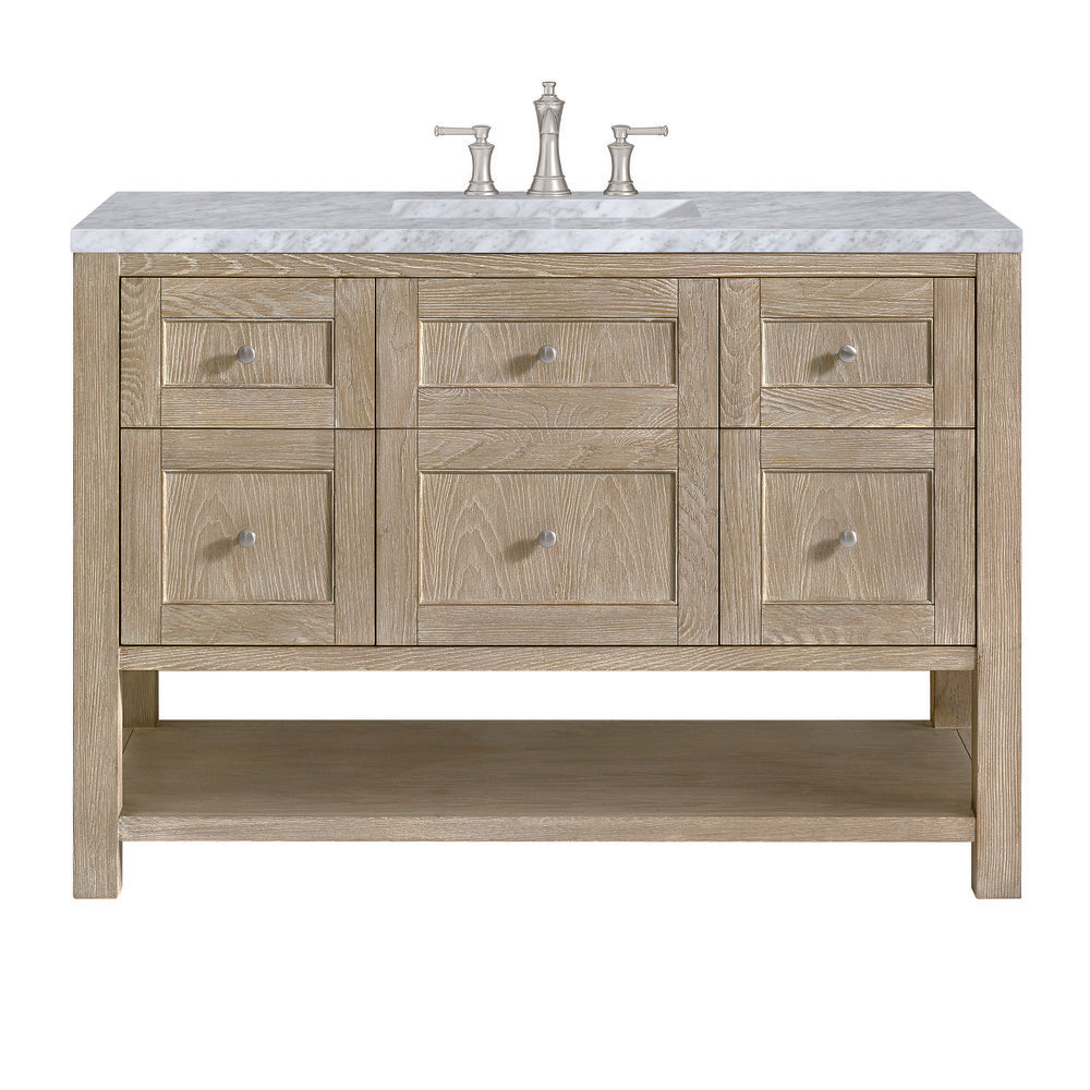James Martin - Breckenridge 48" Single Vanity, Whitewashed Oak w/ 3 CM Carrara White Marble Top - 330-V48-WWO-3CAR view 1