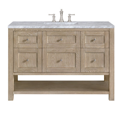 James Martin - Breckenridge 48" Single Vanity, Whitewashed Oak w/ 3 CM Carrara White Marble Top - 330-V48-WWO-3CAR view 1