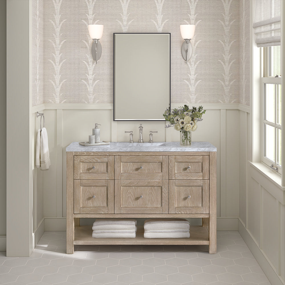 James Martin - Breckenridge 48" Single Vanity, Whitewashed Oak w/ 3 CM Carrara White Marble Top - 330-V48-WWO-3CAR view 3
