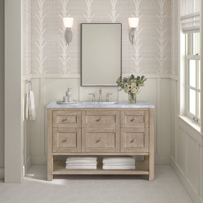 James Martin - Breckenridge 48" Single Vanity, Whitewashed Oak w/ 3 CM Carrara White Marble Top - 330-V48-WWO-3CAR view 3