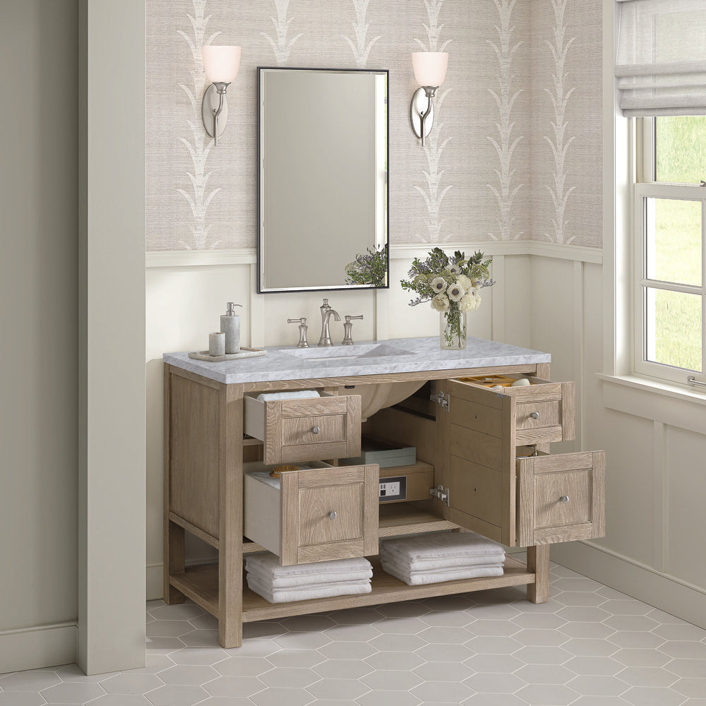 James Martin - Breckenridge 48" Single Vanity, Whitewashed Oak w/ 3 CM Carrara White Marble Top - 330-V48-WWO-3CAR view 5