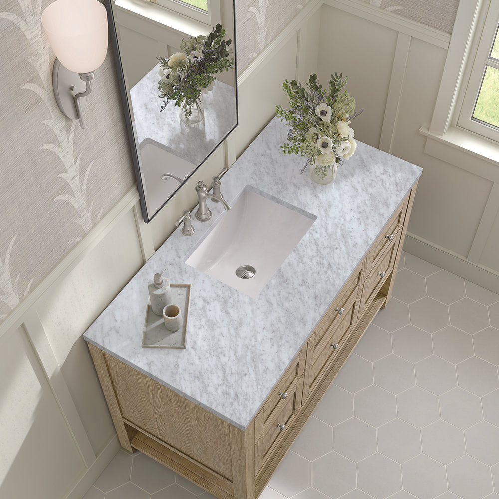 James Martin - Breckenridge 48" Single Vanity, Whitewashed Oak w/ 3 CM Carrara White Marble Top - 330-V48-WWO-3CAR view 7