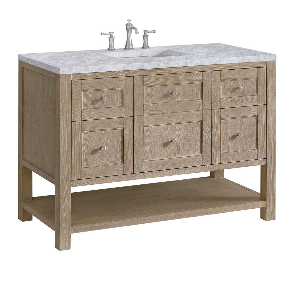 James Martin - Breckenridge 48" Single Vanity, Whitewashed Oak w/ 3 CM Carrara White Marble Top - 330-V48-WWO-3CAR view 10