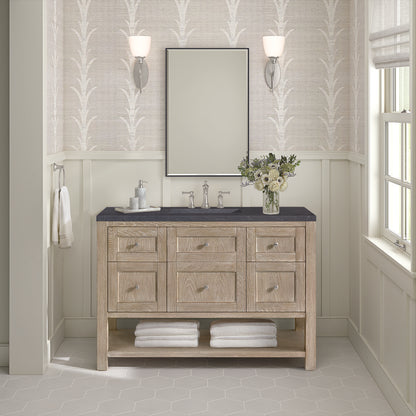 James Martin - Breckenridge 48" Single Vanity, Whitewashed Oak w/ 3 CM Charcoal Soapstone Silestone Top - 330-V48-WWO-3CSP view 3
