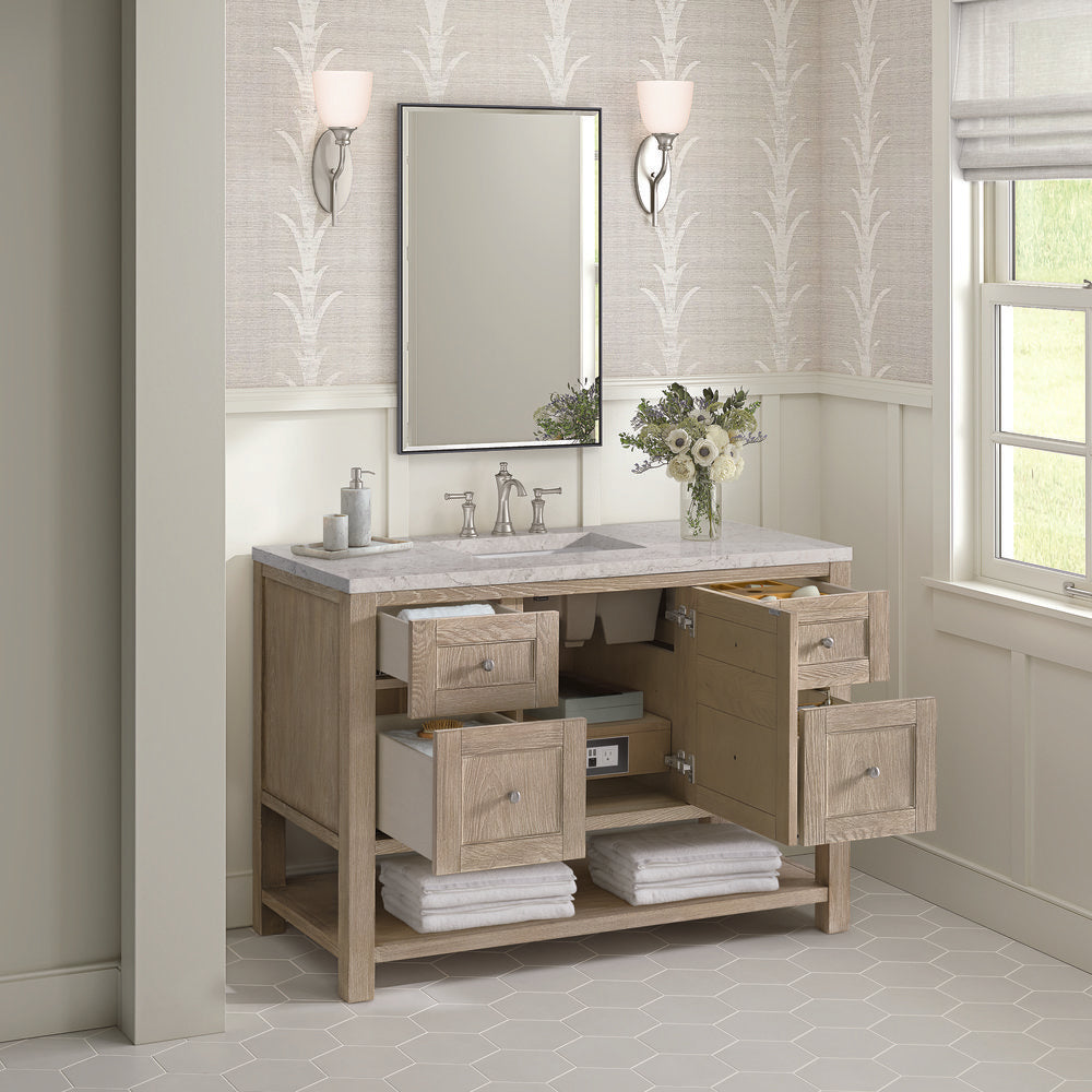 James Martin - Breckenridge 48" Single Vanity, Whitewashed Oak w/ 3 CM Eternal Jasmine Pearl Silestone Top - 330-V48-WWO-3EJP view 5