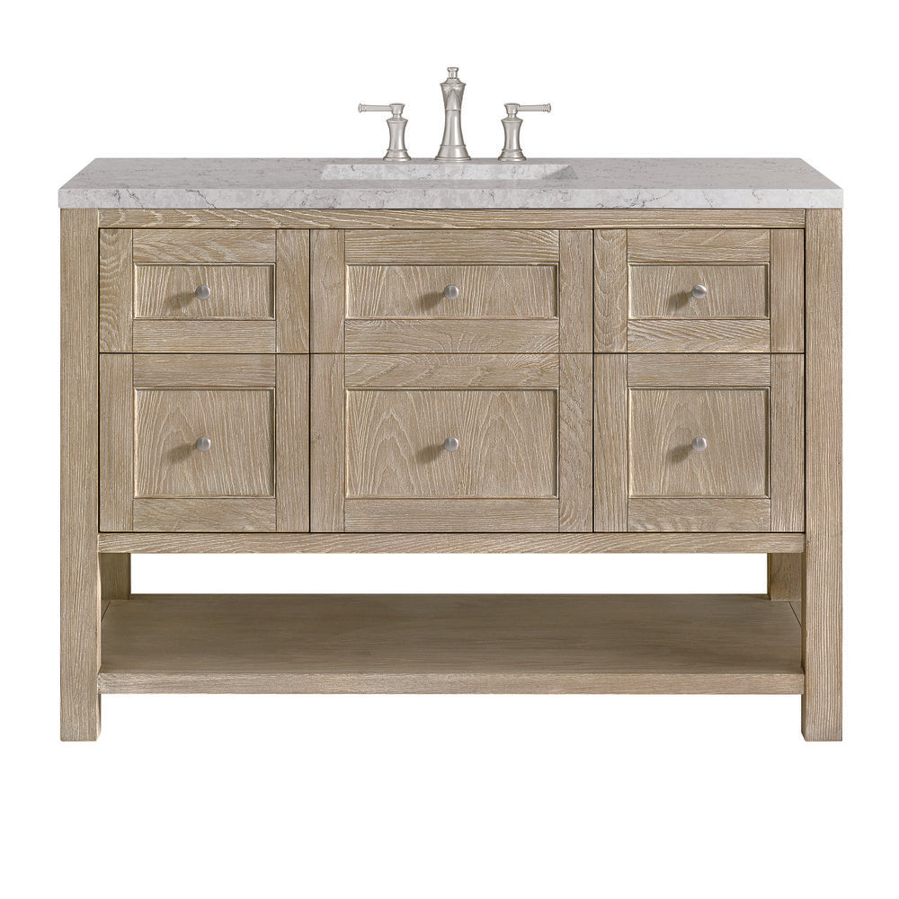 James Martin - Breckenridge 48" Single Vanity, Whitewashed Oak w/ 3 CM Eternal Jasmine Pearl Silestone Top w/FreePower Wireless Charger - 330-V48-WWO-FEJP view 1