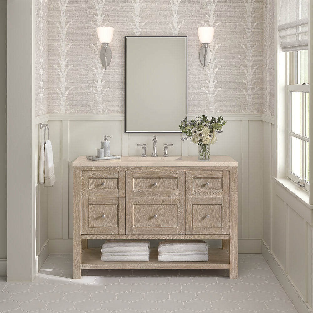 James Martin - Breckenridge 48" Single Vanity, Whitewashed Oak w/ 3 CM Ethereal Noctis Silestone Top - 330-V48-WWO-3ENC view 3