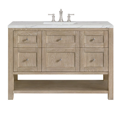 James Martin - Breckenridge 48" Single Vanity, Whitewashed Oak w/ 3 CM Ethereal Noctis Silestone Top w/FreePower Wireless Charger - 330-V48-WWO-FENC view 1