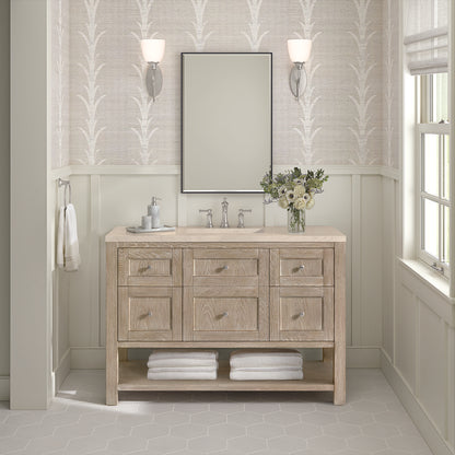James Martin - Breckenridge 48" Single Vanity, Whitewashed Oak w/ 3 CM Ethereal Noctis Silestone Top w/FreePower Wireless Charger - 330-V48-WWO-FENC view 4