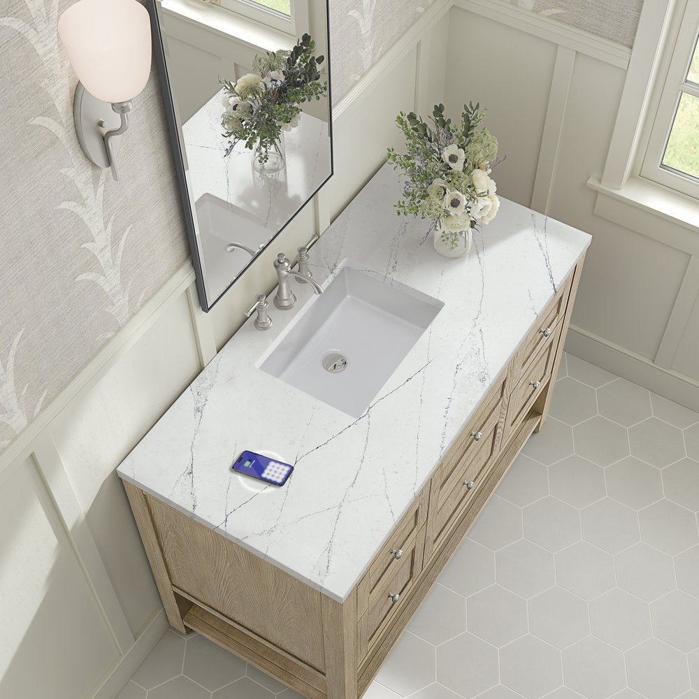 James Martin - Breckenridge 48" Single Vanity, Whitewashed Oak w/ 3 CM Ethereal Noctis Silestone Top w/FreePower Wireless Charger - 330-V48-WWO-FENC view 8