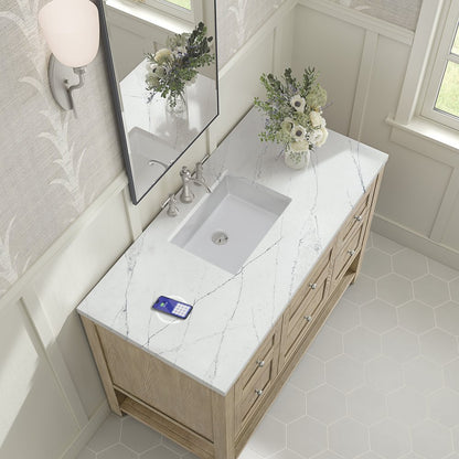 James Martin - Breckenridge 48" Single Vanity, Whitewashed Oak w/ 3 CM Ethereal Noctis Silestone Top w/FreePower Wireless Charger - 330-V48-WWO-FENC view 8