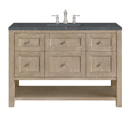 James Martin - Breckenridge 48" Single Vanity, Whitewashed Oak w/ 3 CM Parisien Bleu Silestone Top - 330-V48-WWO-3PBL view 1