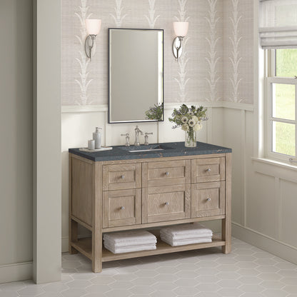 James Martin - Breckenridge 48" Single Vanity, Whitewashed Oak w/ 3 CM Parisien Bleu Silestone Top - 330-V48-WWO-3PBL view 4