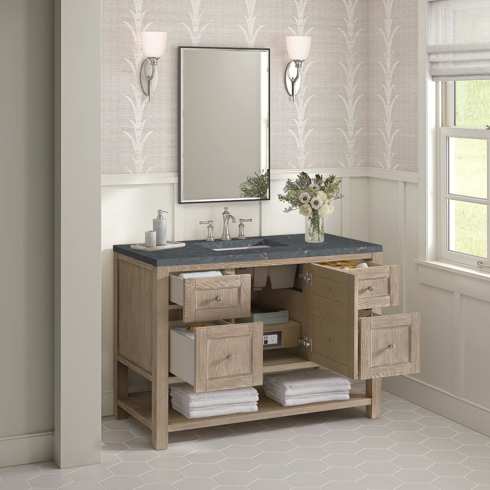 James Martin - Breckenridge 48" Single Vanity, Whitewashed Oak w/ 3 CM Parisien Bleu Silestone Top - 330-V48-WWO-3PBL view 5