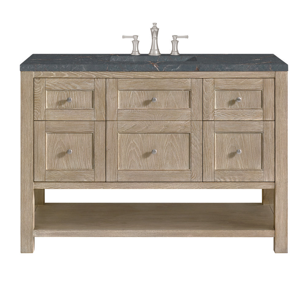 James Martin - Breckenridge 48" Single Vanity, Whitewashed Oak w/ 3 CM Parisien Bleu Silestone Top w/FreePower Wireless Charger - 330-V48-WWO-FPBL view 1