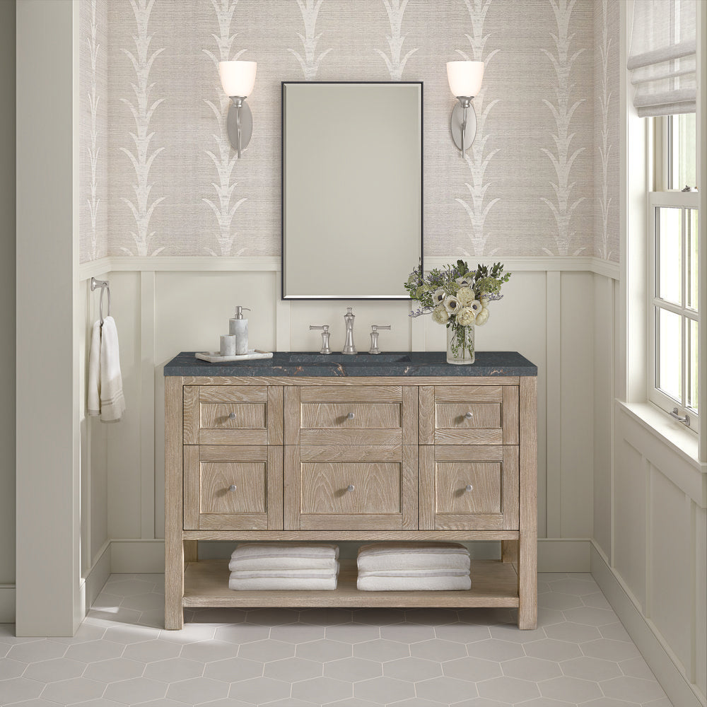 James Martin - Breckenridge 48" Single Vanity, Whitewashed Oak w/ 3 CM Parisien Bleu Silestone Top w/FreePower Wireless Charger - 330-V48-WWO-FPBL view 4