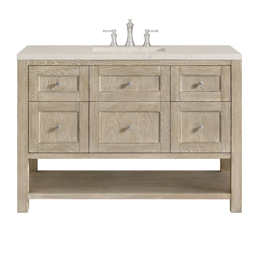 James Martin - Breckenridge 48" Single Vanity, Whitewashed Oak, w/ 3 CM Siberian Silestone Top - 330-V48-WWO-3SFR view 1