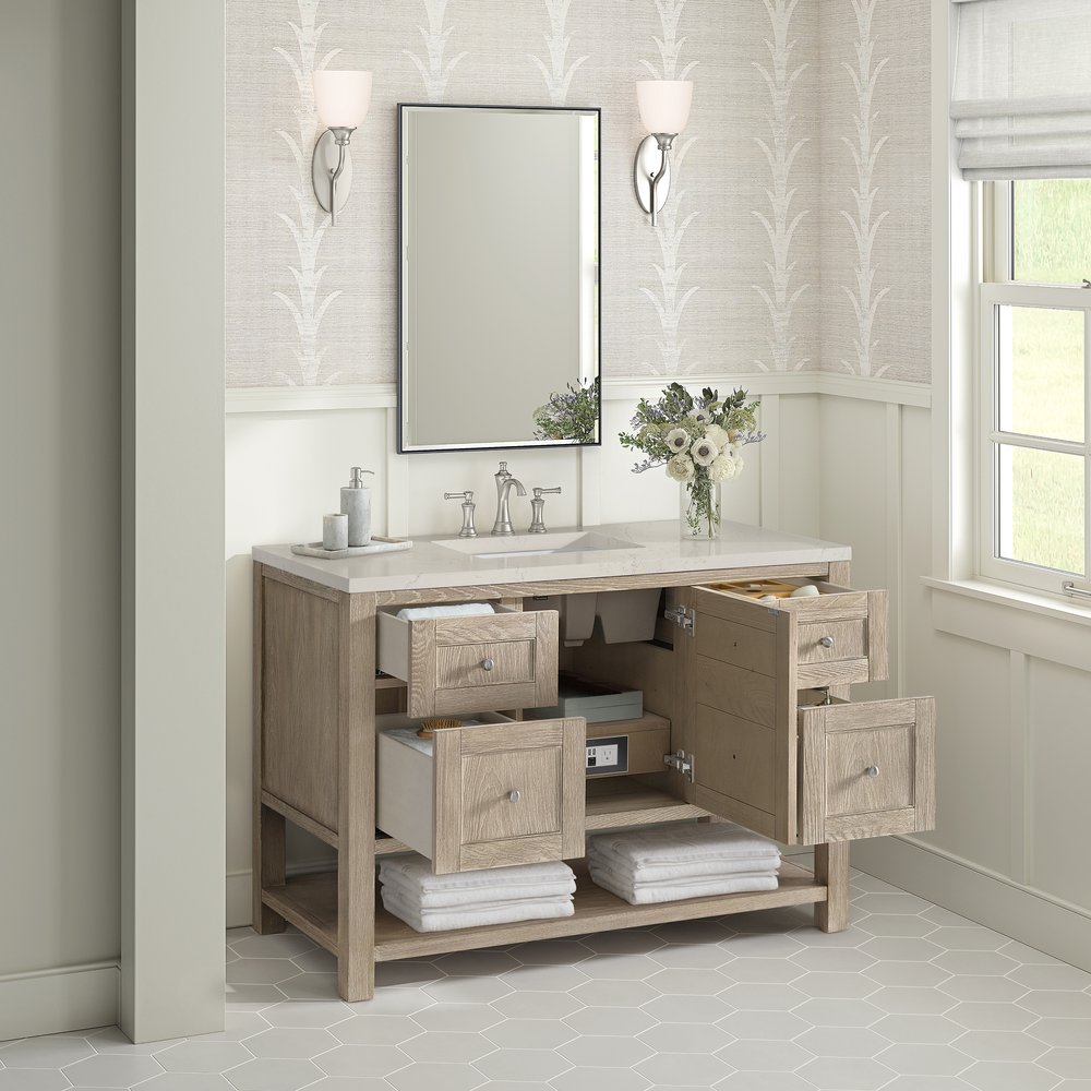 James Martin - Breckenridge 48" Single Vanity, Whitewashed Oak, w/ 3 CM Siberian Silestone Top - 330-V48-WWO-3SFR view 5